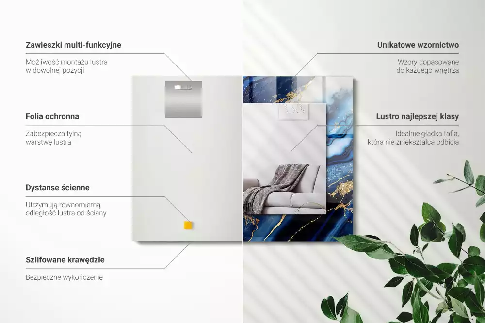 Lustro ramka z nadrukiem prostokątne marmurowa sztuka abstrakcyjna