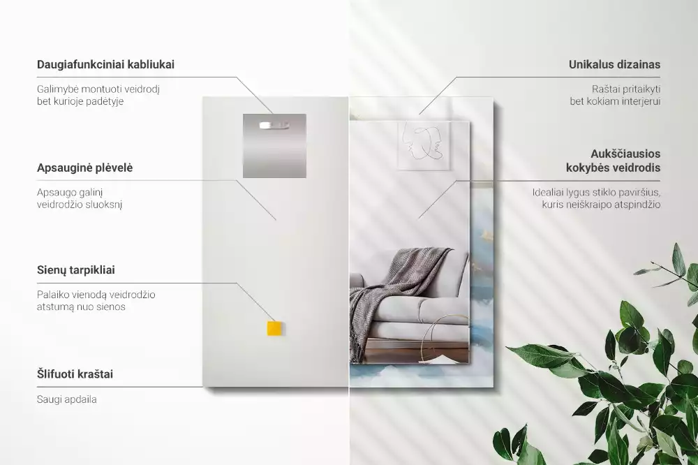 Lustro z drukowaną ramką prostokątne góry spowite mgłą