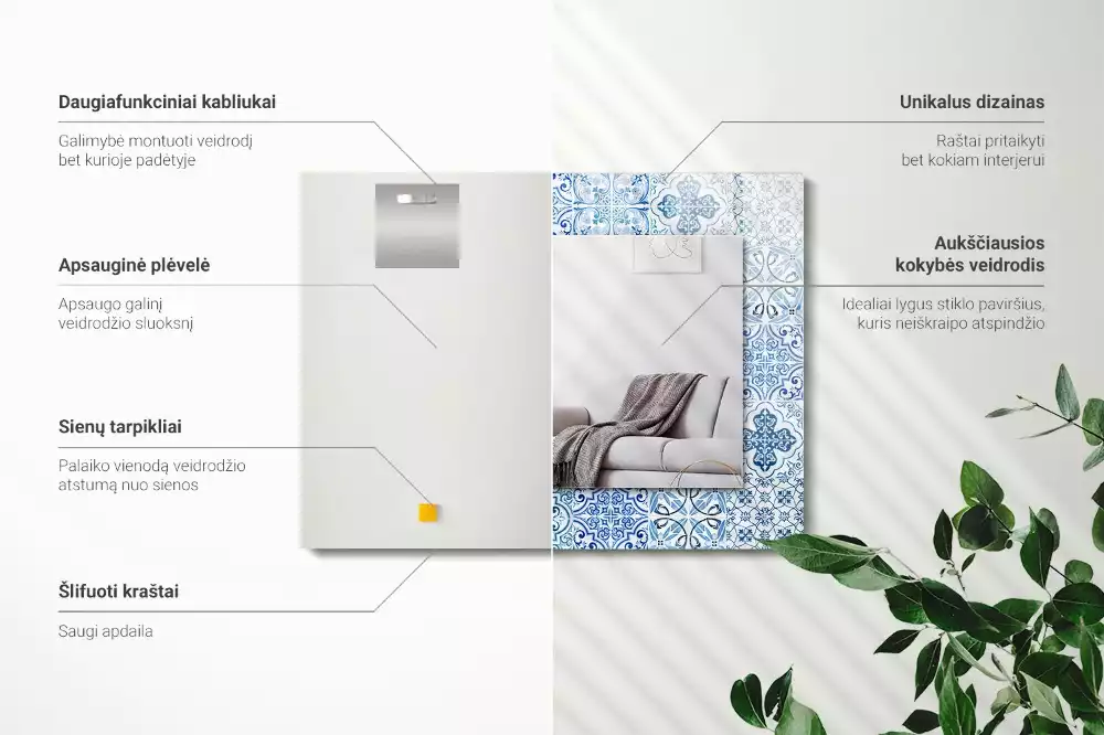 Lustro dekoracyjne prostokątne błękitne płytki dekoracyjne