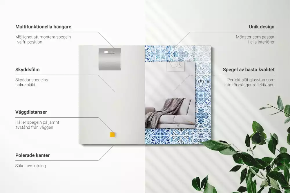 Lustro dekoracyjne prostokątne błękitne płytki dekoracyjne