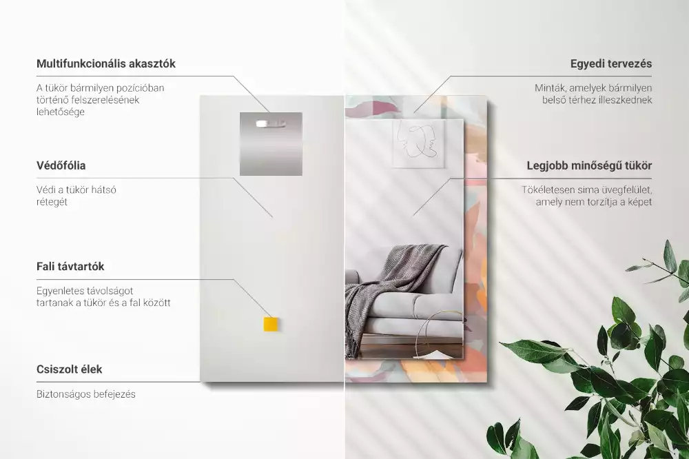 Lustro z nadrukiem prostokątne pastelowe kwiaty i liście