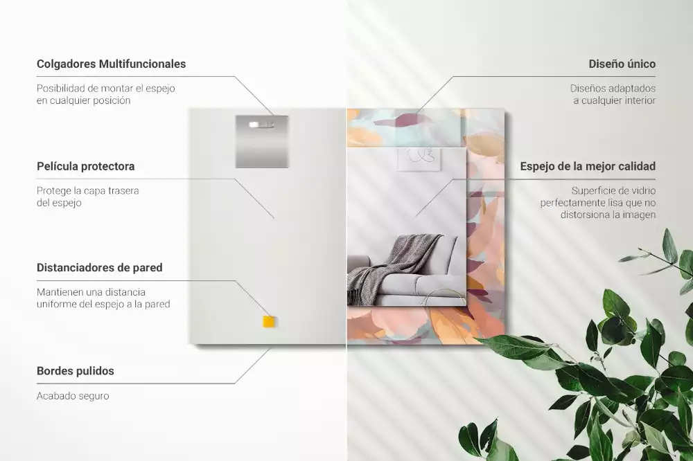 Lustro z nadrukiem prostokątne pastelowe kwiaty i liście