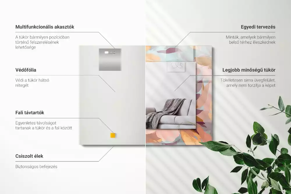 Lustro z nadrukiem prostokątne pastelowe kwiaty i liście