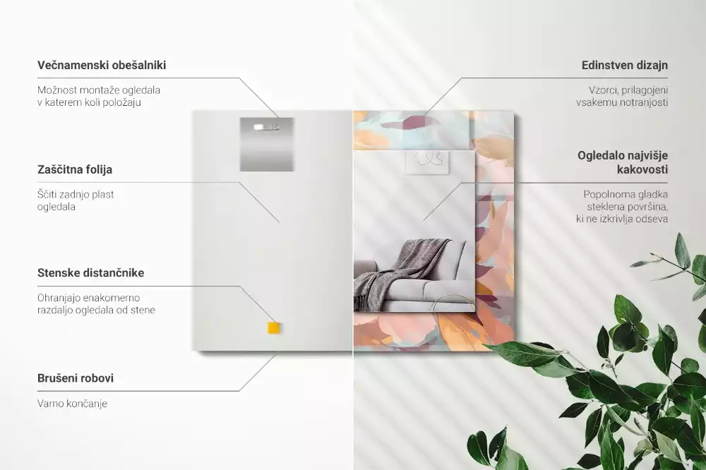 Lustro z nadrukiem prostokątne pastelowe kwiaty i liście