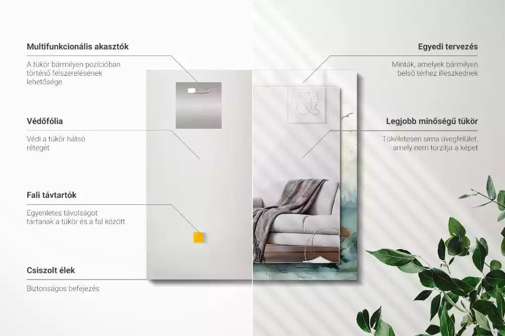 Lustro z nadrukiem prostokątne las spowity mgłą