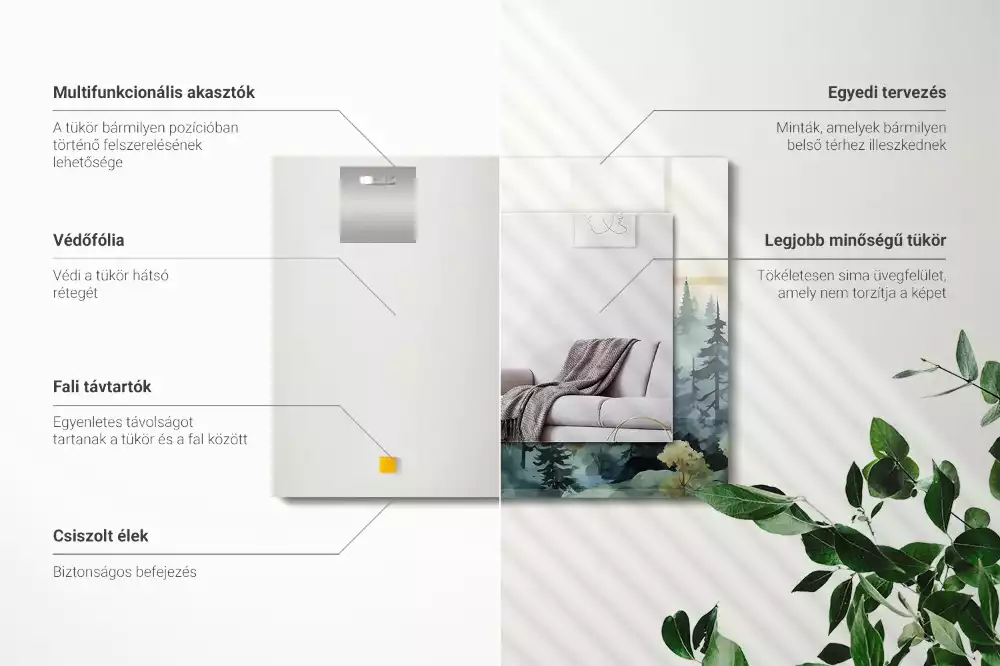 Lustro z nadrukiem prostokątne las spowity mgłą