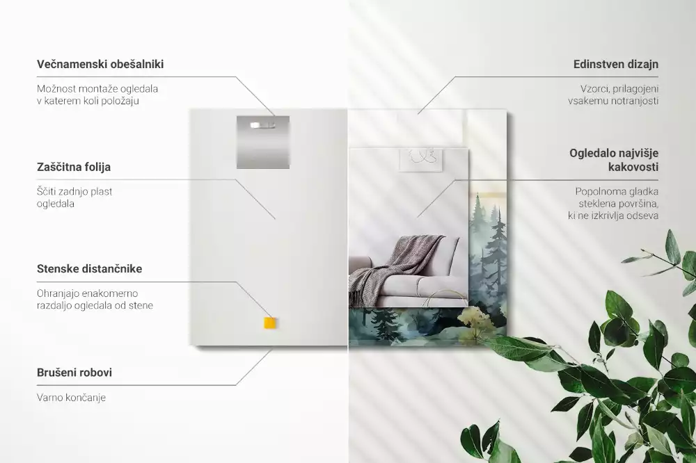 Lustro z nadrukiem prostokątne las spowity mgłą
