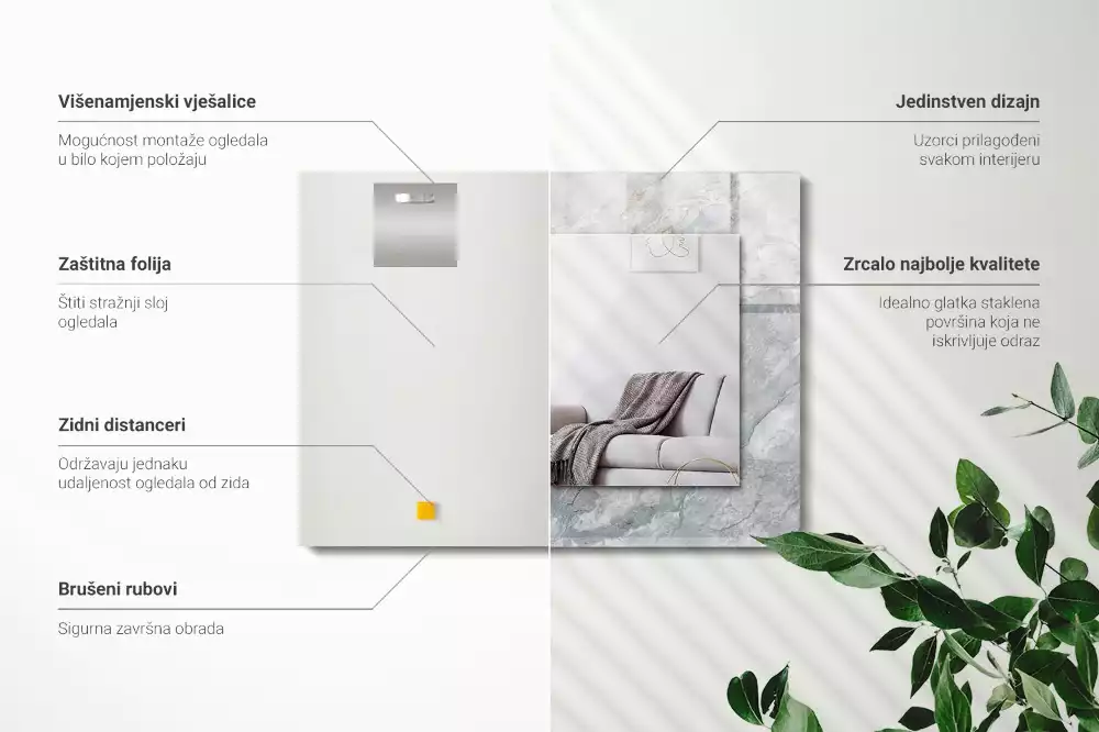 Lustro z nadrukiem dekoracyjne prostokątne marmur z szarymi żyłkami