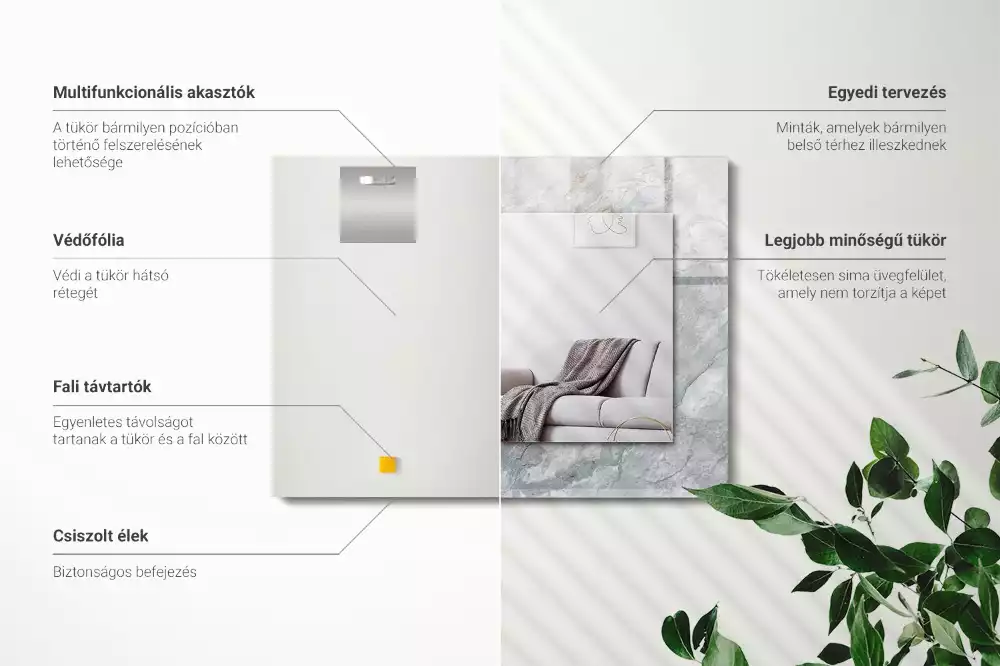Lustro z nadrukiem dekoracyjne prostokątne marmur z szarymi żyłkami