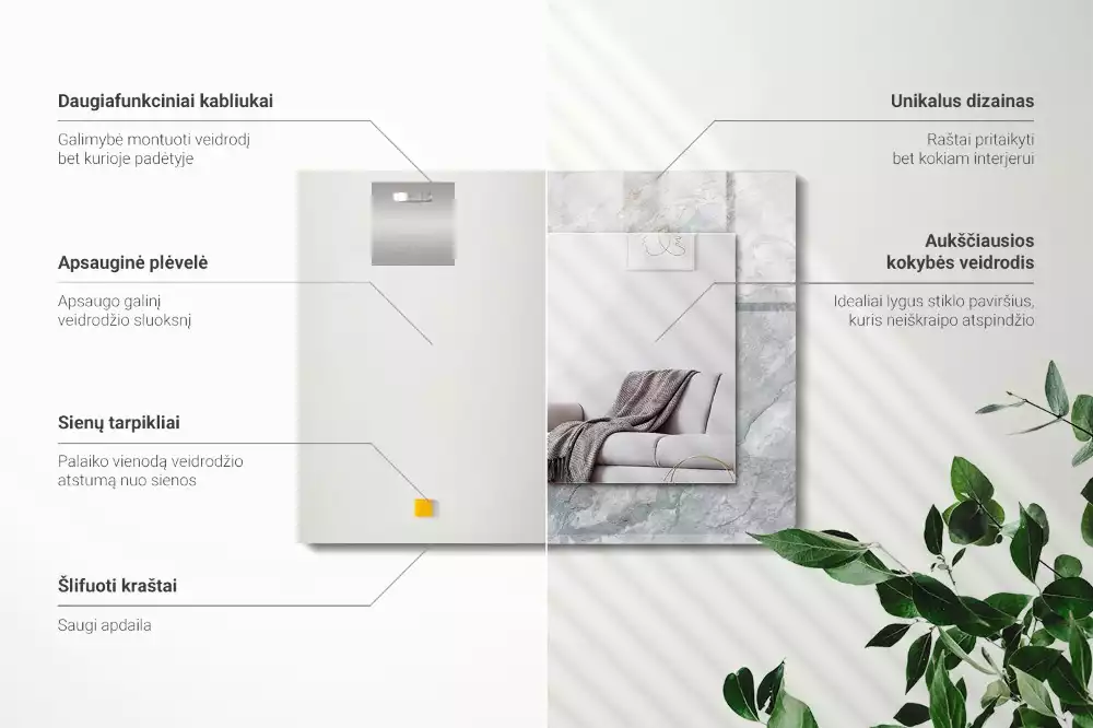 Lustro z nadrukiem dekoracyjne prostokątne marmur z szarymi żyłkami