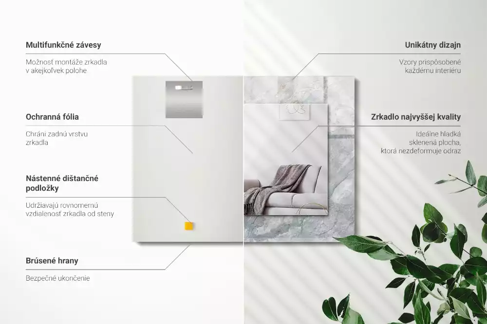 Lustro z nadrukiem dekoracyjne prostokątne marmur z szarymi żyłkami