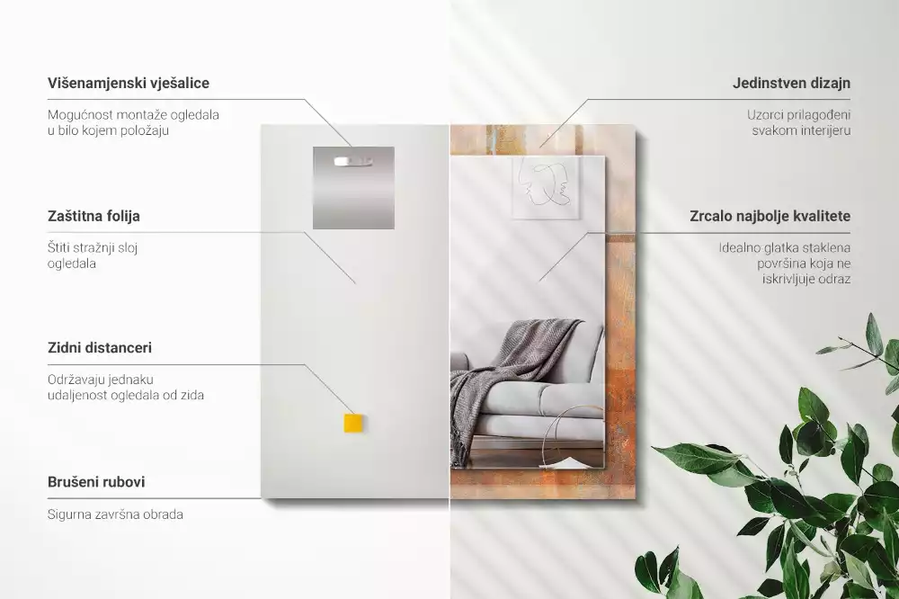 Lustro ramka z nadrukiem prostokątne rdzawa nawierzchnia metalowa