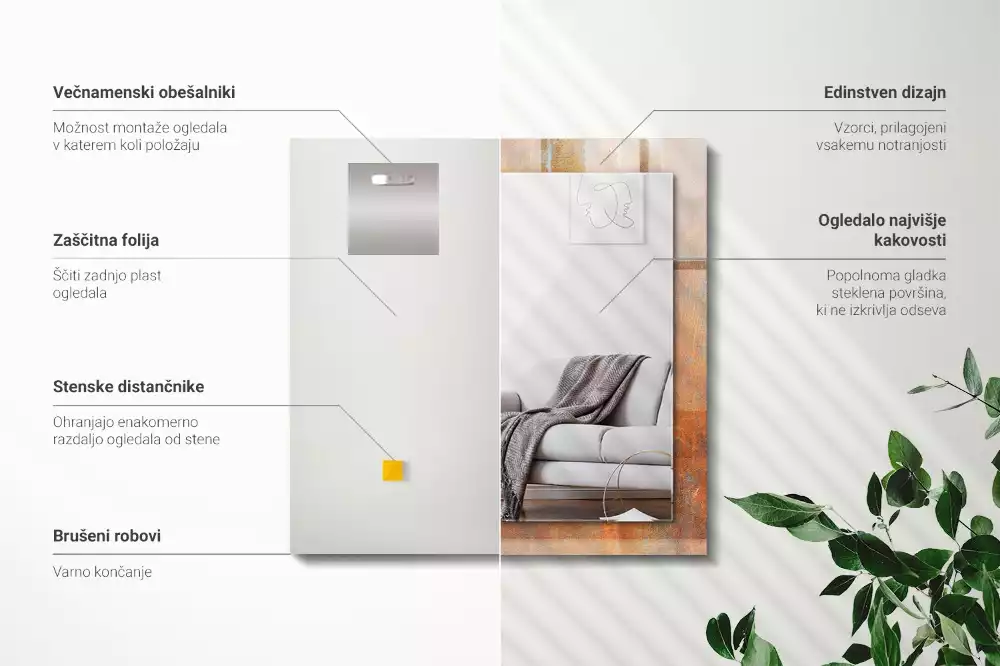 Lustro ramka z nadrukiem prostokątne rdzawa nawierzchnia metalowa
