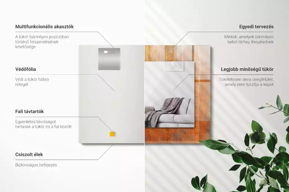Lustro ramka z nadrukiem prostokątne rdzawa nawierzchnia metalowa