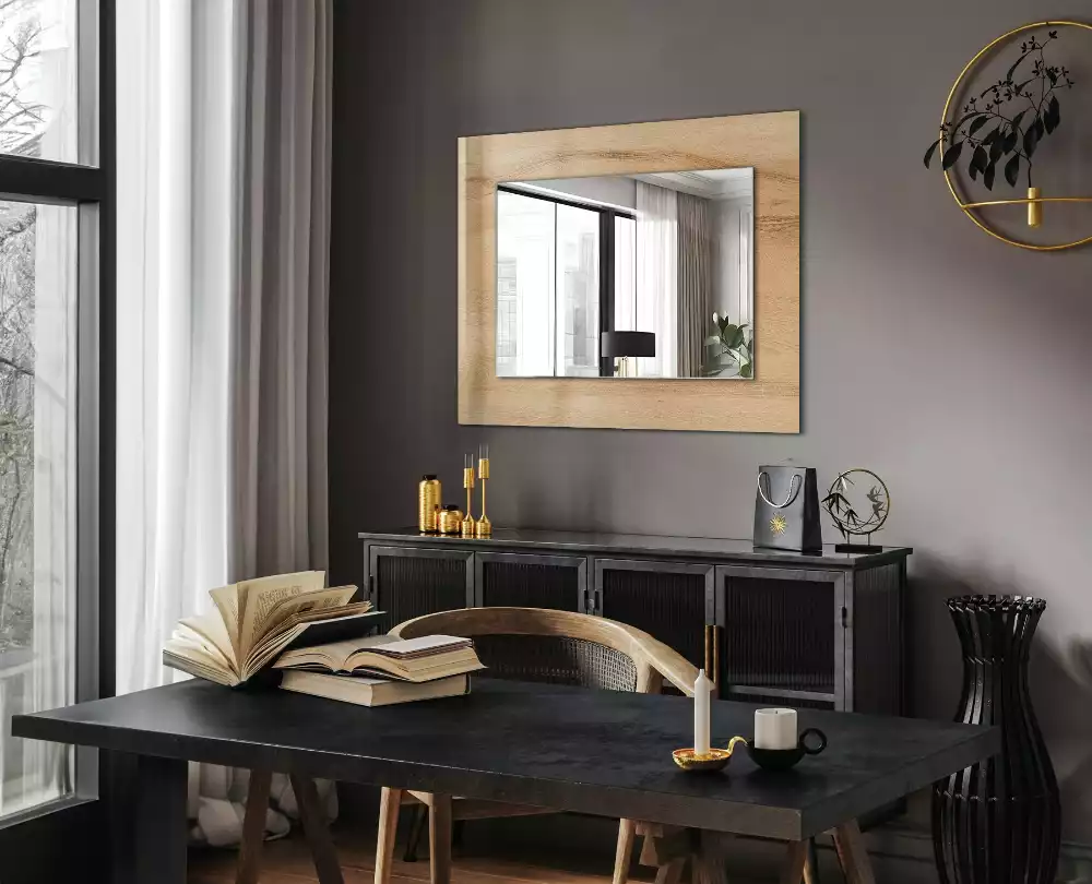 Lustro z drukowaną ramką prostokątne struktura deski drewnianej