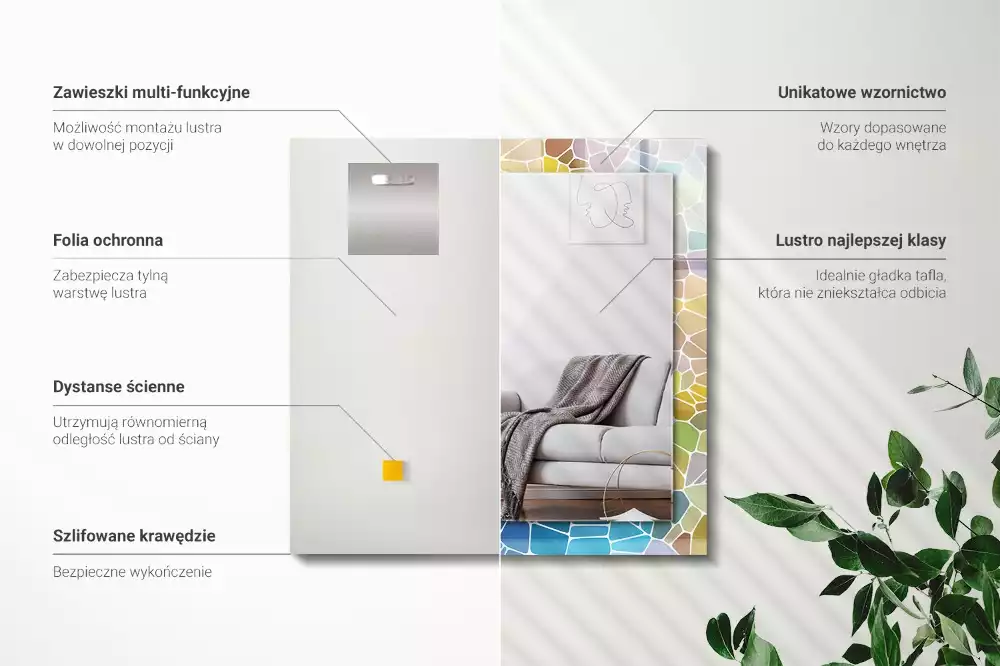 Lustro dekoracyjne prostokątne barwna mozaika abstrakcyjna
