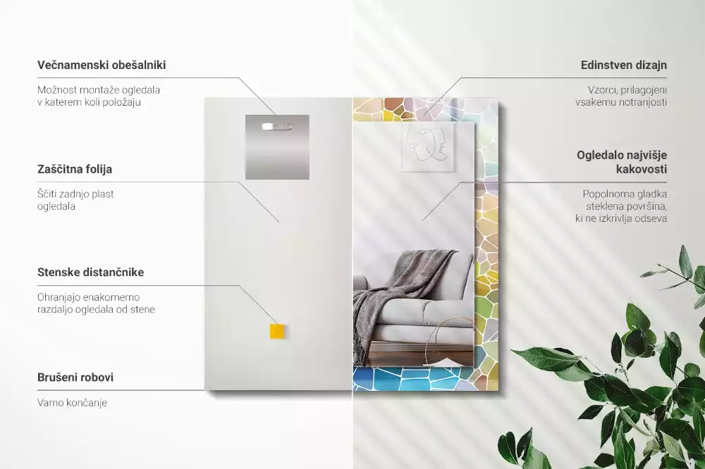Lustro dekoracyjne prostokątne barwna mozaika abstrakcyjna