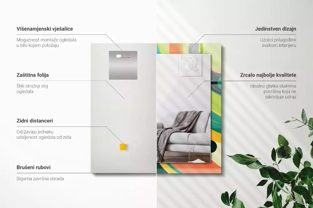 Lustro z nadrukiem dekoracyjne prostokątne abstrakcyjne barwne desenie