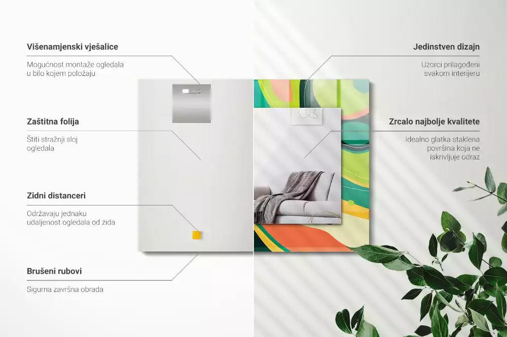 Lustro z nadrukiem dekoracyjne prostokątne abstrakcyjne barwne desenie