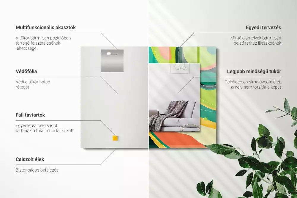 Lustro z nadrukiem dekoracyjne prostokątne abstrakcyjne barwne desenie