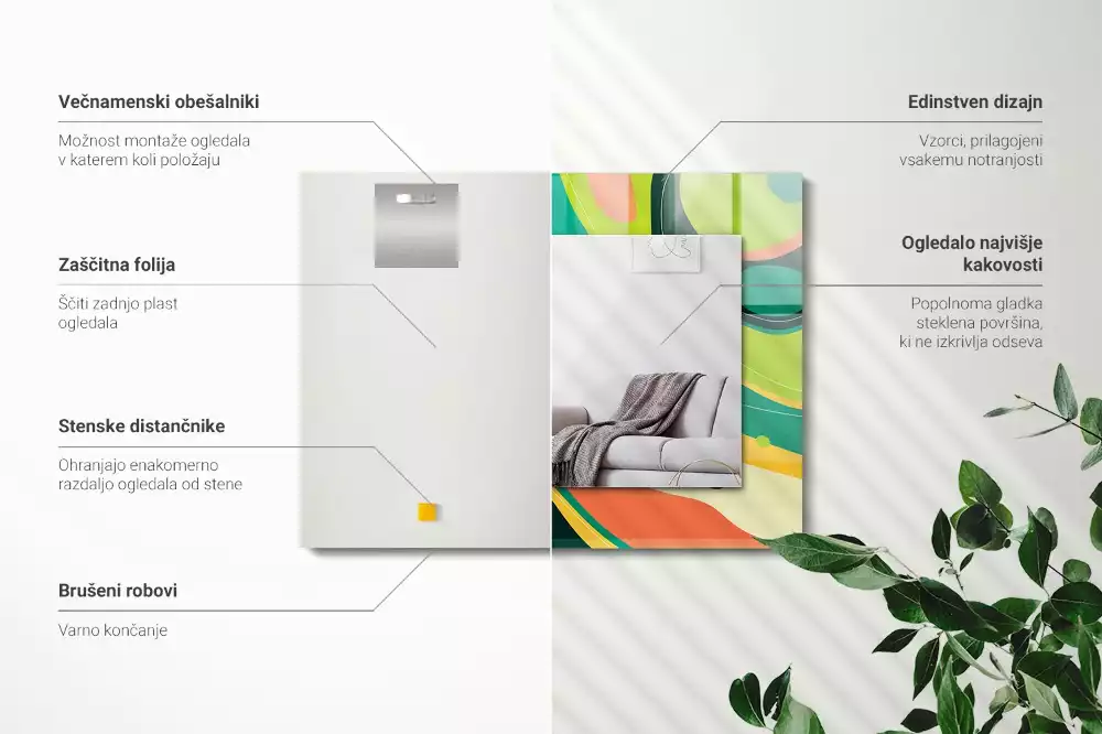 Lustro z nadrukiem dekoracyjne prostokątne abstrakcyjne barwne desenie