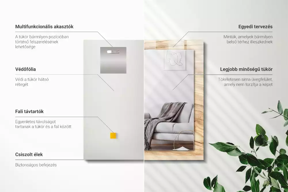 Lustro ramka z nadrukiem prostokątne struktura słojów drewna