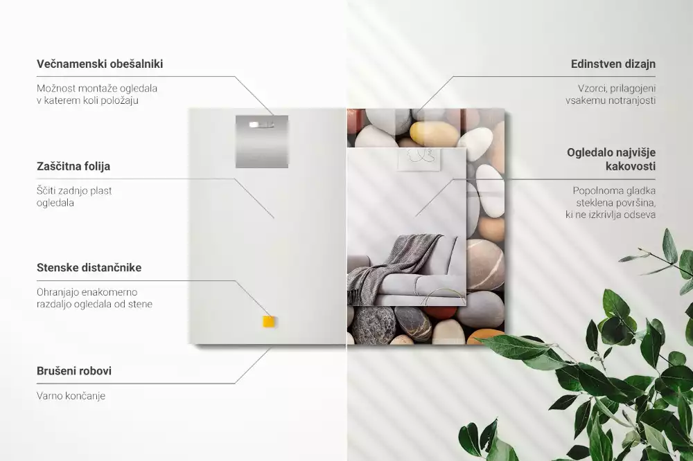 Lustro z drukowaną ramką prostokątne barwne gładkie kamyki