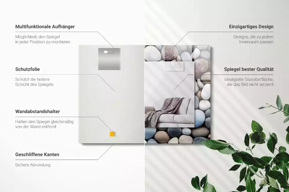 Lustro dekoracyjne prostokątne barwne gładkie kamyki