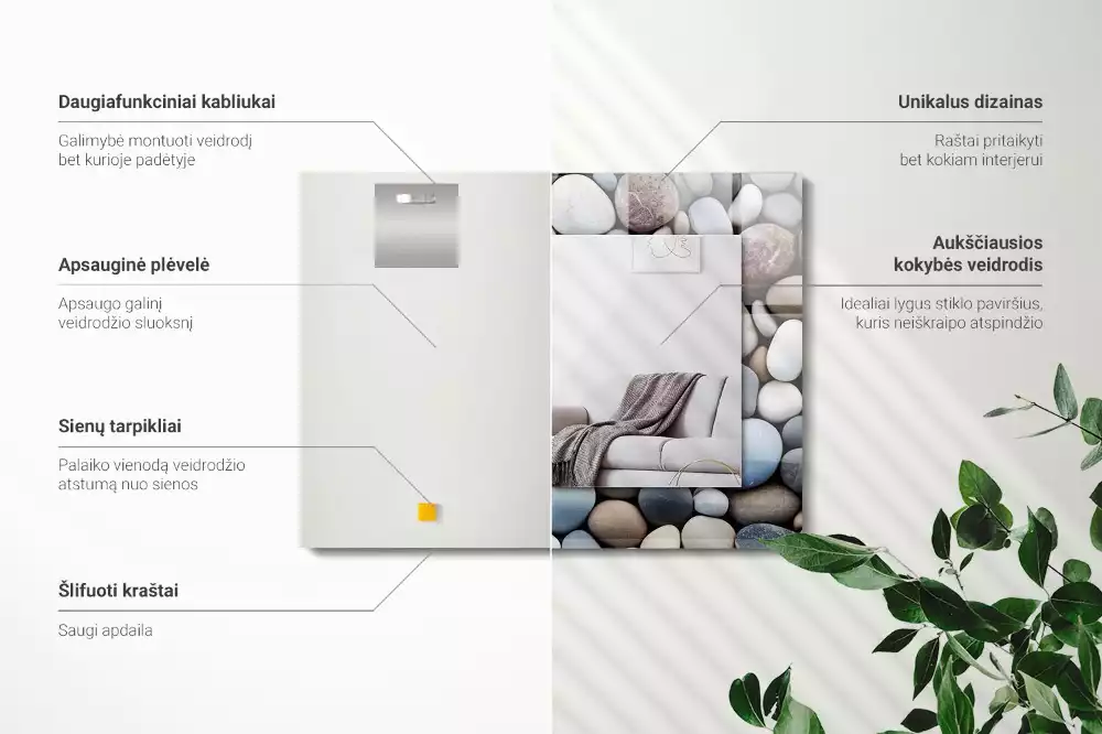 Lustro dekoracyjne prostokątne barwne gładkie kamyki