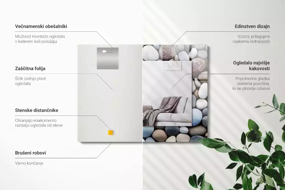 Lustro dekoracyjne prostokątne barwne gładkie kamyki