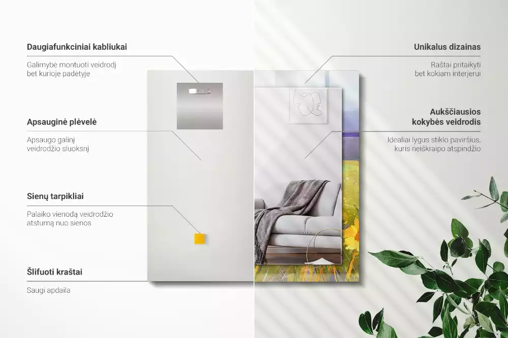 Lustro z nadrukiem prostokątne pole słonecznikowe