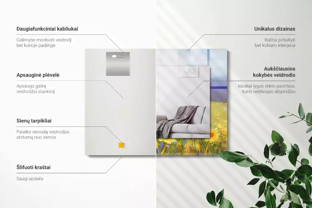 Lustro z nadrukiem prostokątne pole słonecznikowe