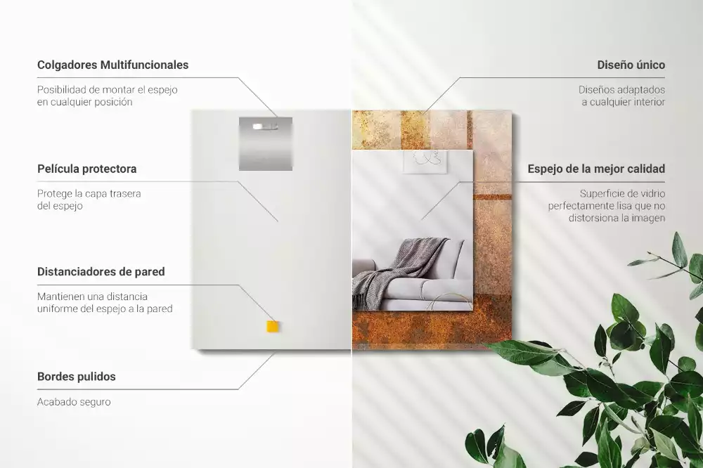 Lustro z nadrukiem dekoracyjne prostokątne modna rdzawa blacha