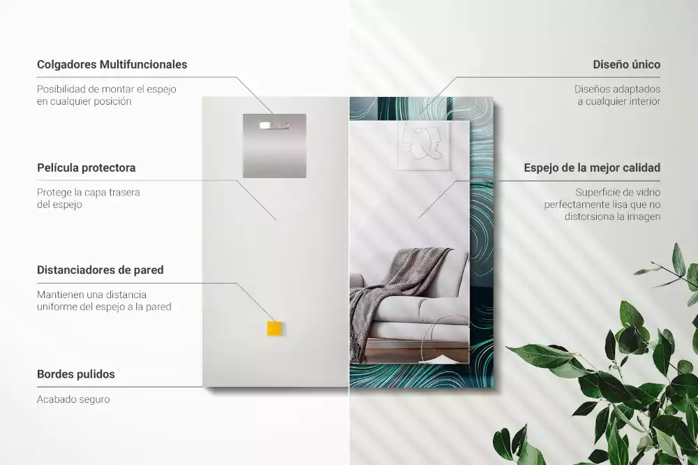 Lustro z drukowaną ramką prostokątne desenie z abstrakcyjnych linii