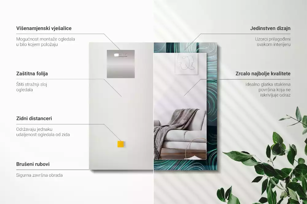 Lustro z drukowaną ramką prostokątne desenie z abstrakcyjnych linii