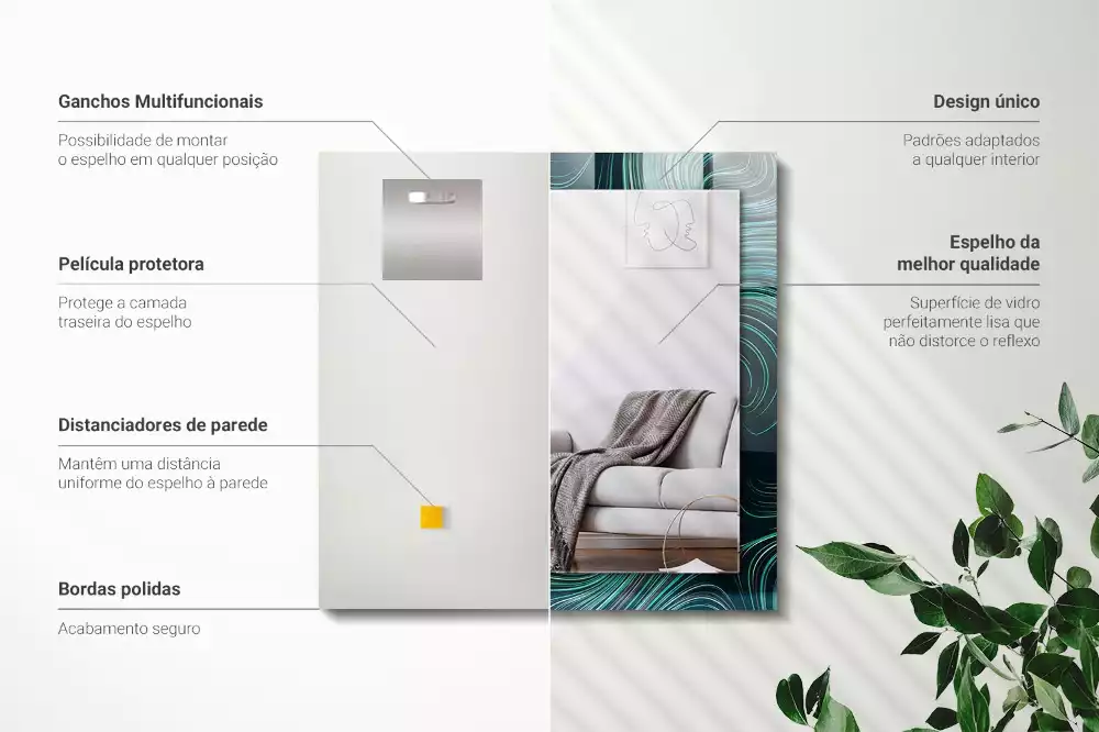 Lustro z drukowaną ramką prostokątne desenie z abstrakcyjnych linii
