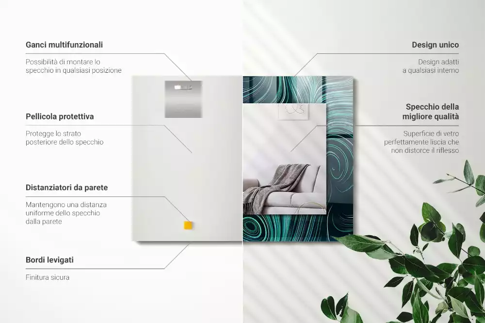 Lustro z drukowaną ramką prostokątne desenie z abstrakcyjnych linii