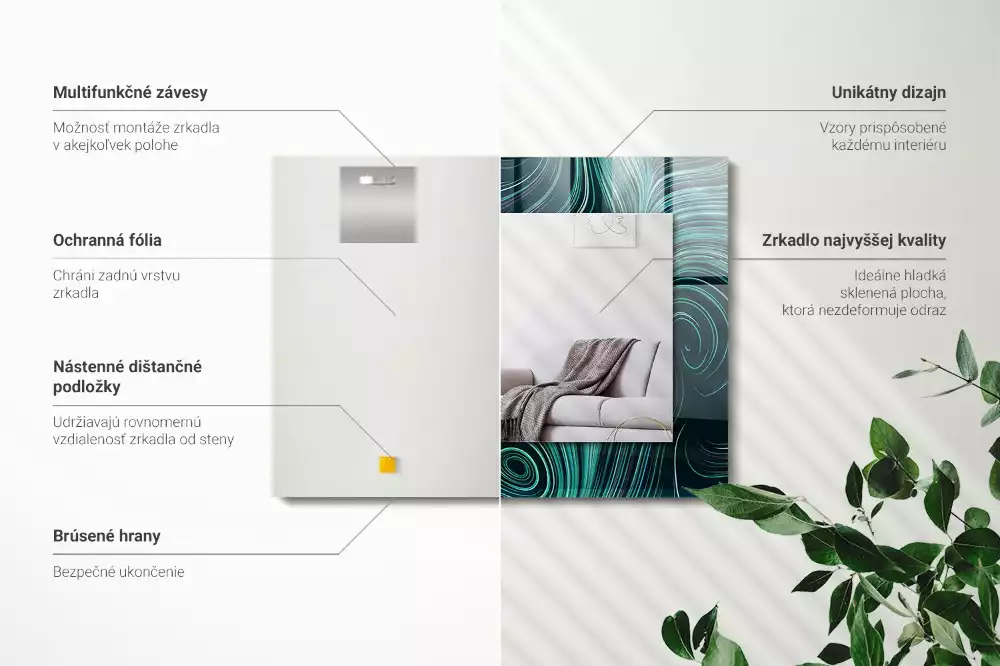 Lustro z drukowaną ramką prostokątne desenie z abstrakcyjnych linii