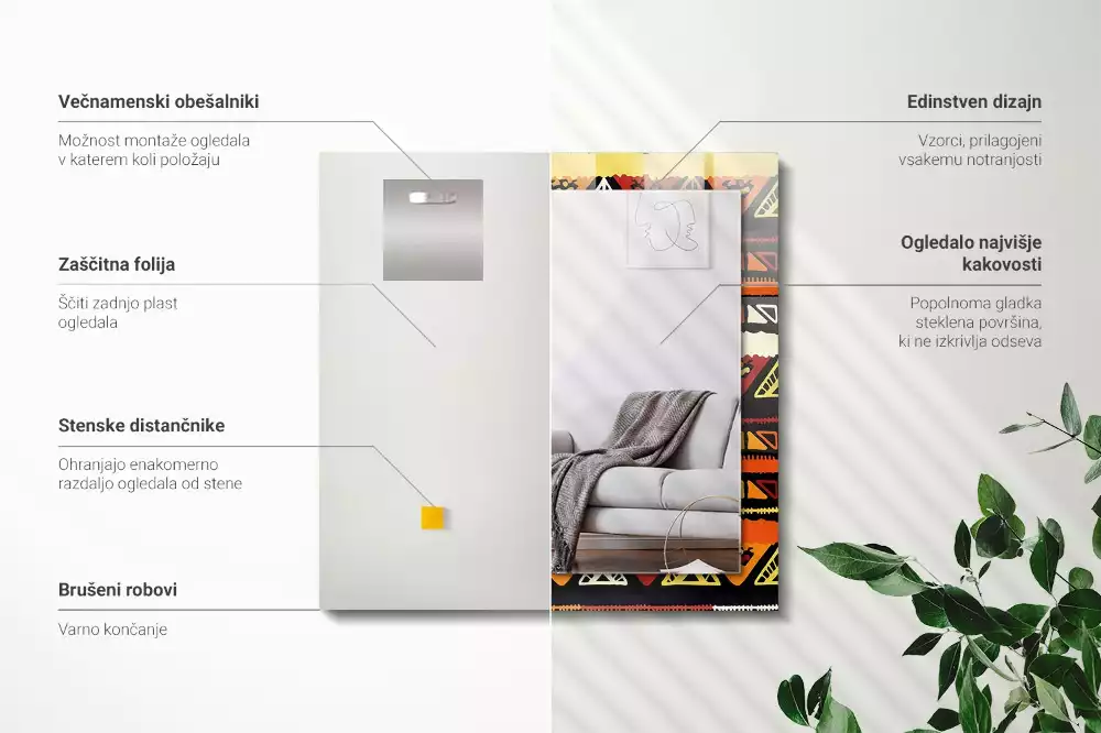 Lustro ramka z nadrukiem prostokątne barwny deseń etniczny