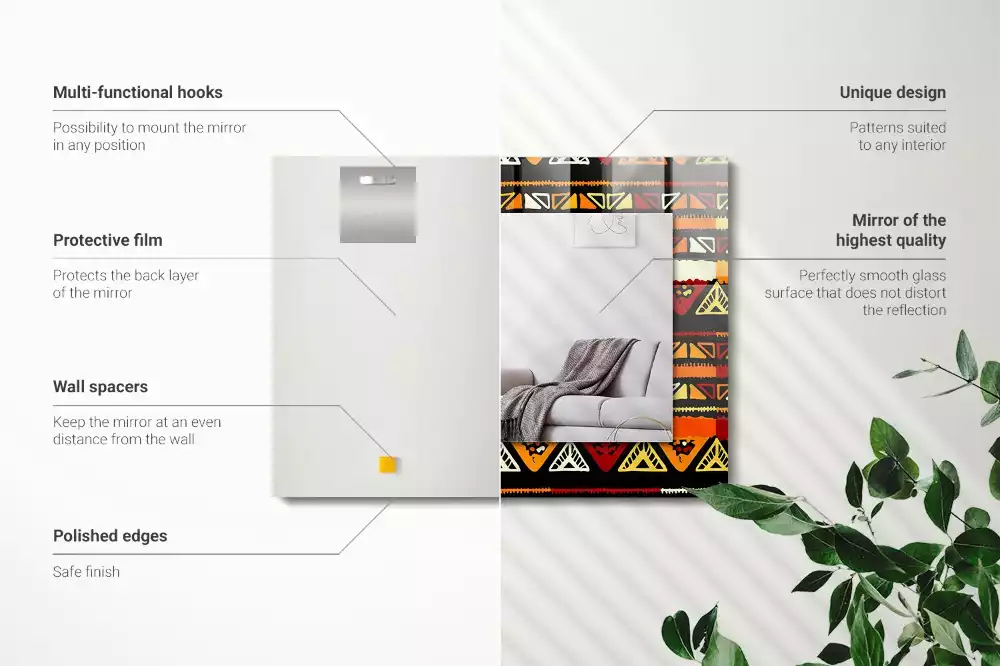 Lustro ramka z nadrukiem prostokątne barwny deseń etniczny