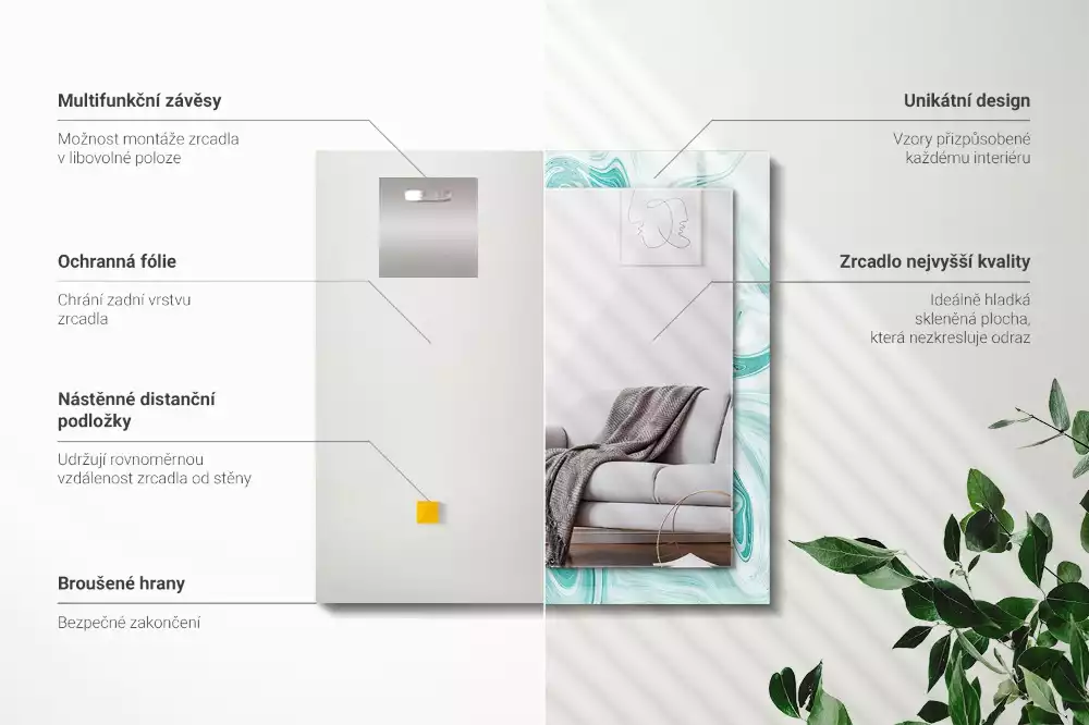 Lustro z drukowaną ramką prostokątne abstrakcyjny deseń marmurowy