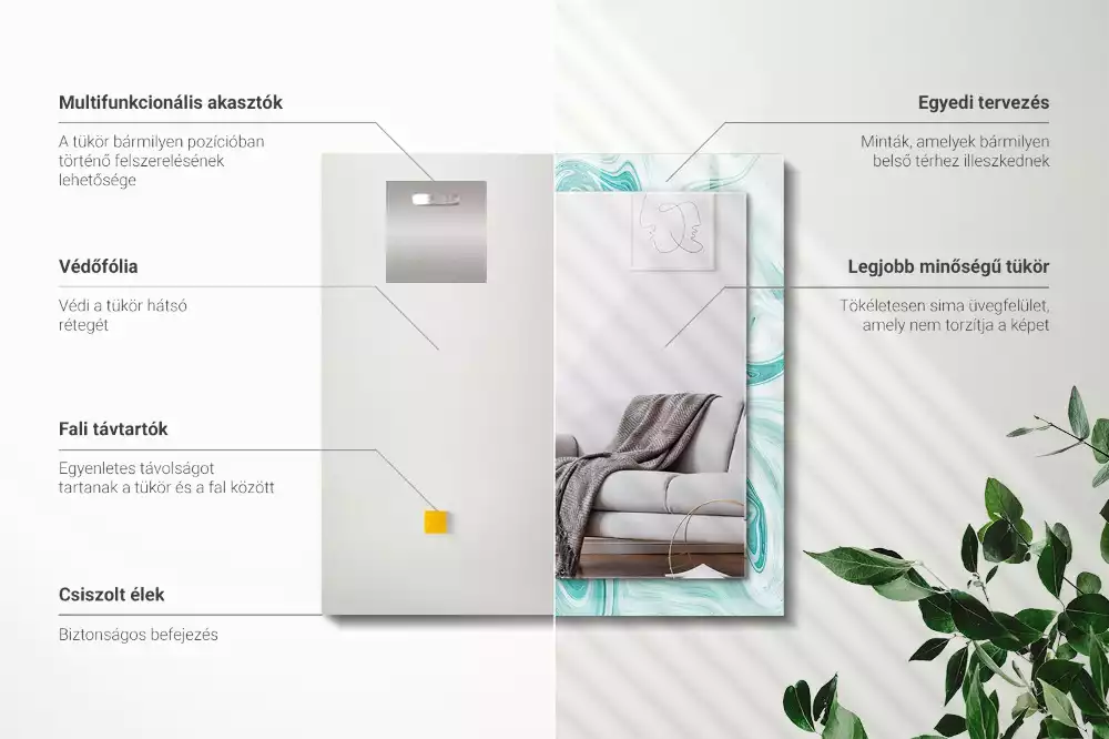 Lustro z drukowaną ramką prostokątne abstrakcyjny deseń marmurowy