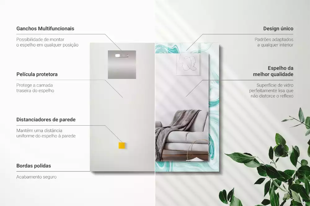 Lustro z drukowaną ramką prostokątne abstrakcyjny deseń marmurowy