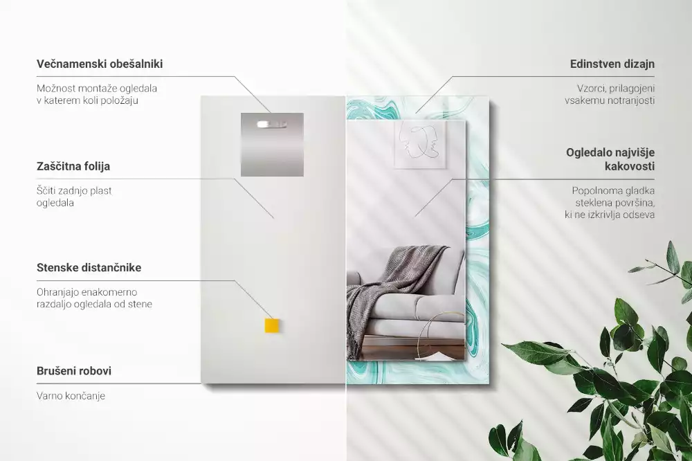 Lustro z drukowaną ramką prostokątne abstrakcyjny deseń marmurowy