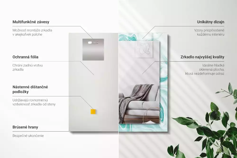 Lustro z drukowaną ramką prostokątne abstrakcyjny deseń marmurowy