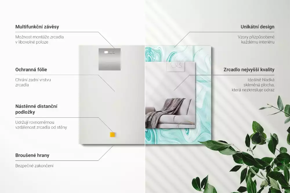 Lustro z drukowaną ramką prostokątne abstrakcyjny deseń marmurowy
