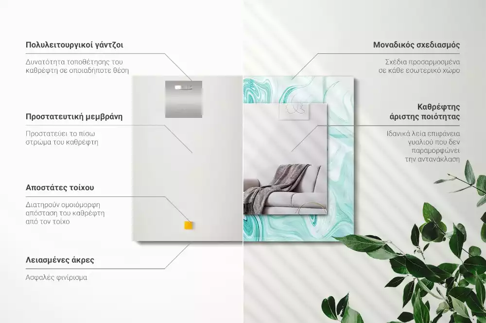 Lustro z drukowaną ramką prostokątne abstrakcyjny deseń marmurowy