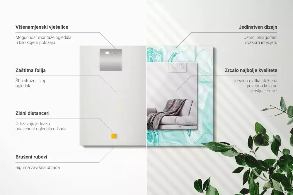 Lustro z drukowaną ramką prostokątne abstrakcyjny deseń marmurowy