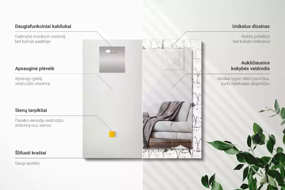 Lustro dekoracyjne prostokątne wesołe kotki