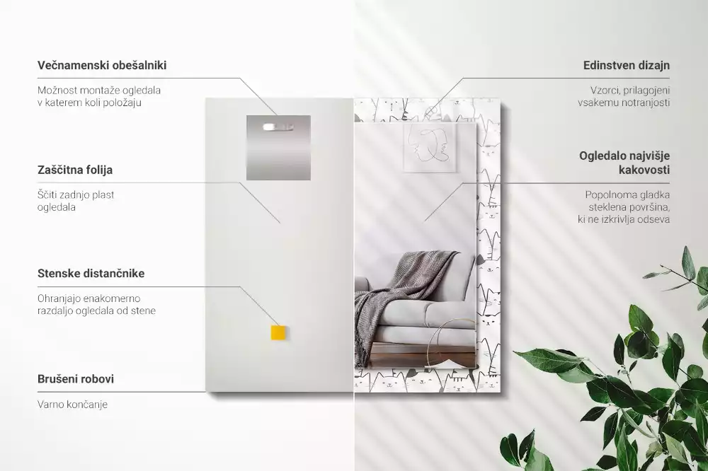 Lustro dekoracyjne prostokątne wesołe kotki
